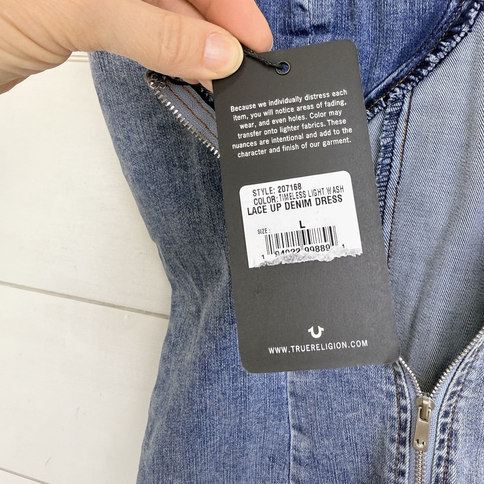 NEW TRUE RELIGION LACEUp Denim Mini Dress Timeless Light Wash WOMEN Large Corset thumbnail 9