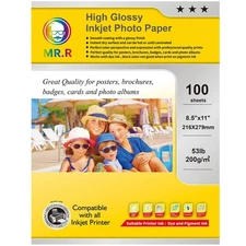 High Glossy Inkjet Photo Paper,200gsm 53LB,Letter Size-8.5''X11'' with 100 Sh...