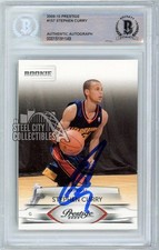 Stephen Curry 2009-10 Panini Prestige Autograph Rookie Card #157 BAS. rookie card picture