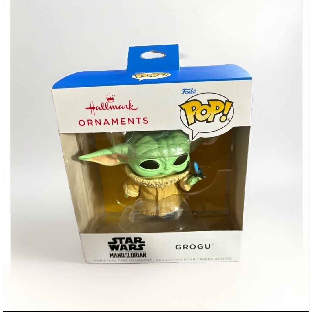 Hallmark Funko Pop Star Wars Mandalorian Grogu Christmas Ornament with Butterfly