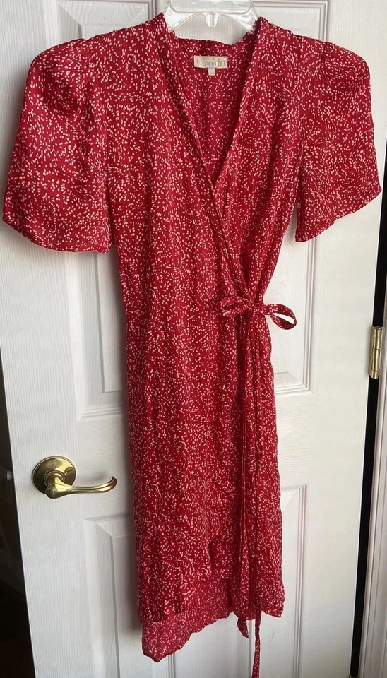 Vestido envolvente byTiMo para mujer grande rojo blanco lazo cintura manga corta estampado viscosa Foto 2 de 4