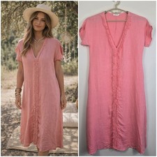 Imagine Made In Italy Woven Linen dress Size S/M (12-14) Boho Coral Peach 