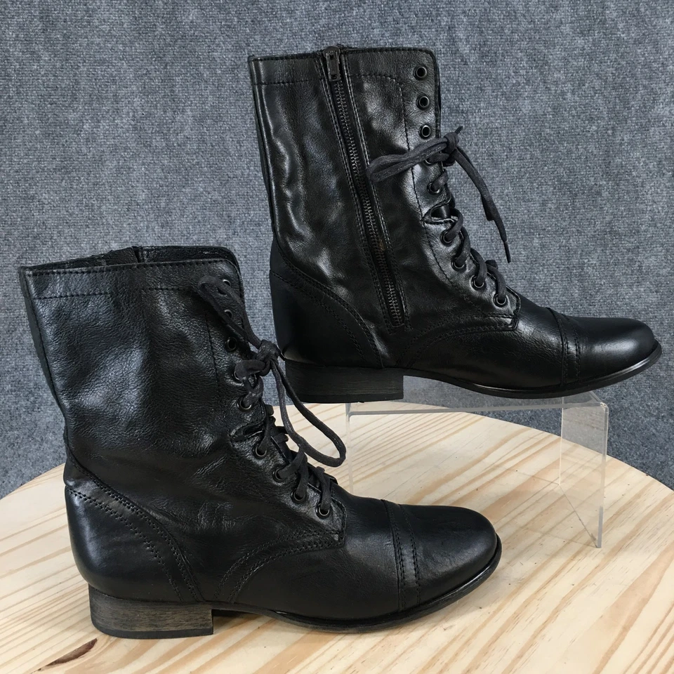 Steve Madden 靴子女式 10 黑色战斗踝皮革系带拉链休闲 — 第 2/4 张图片
