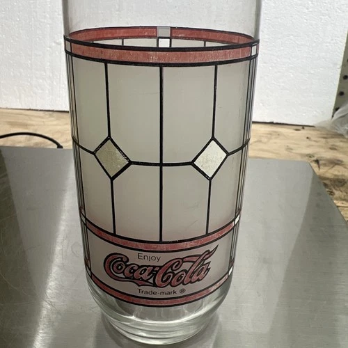 Coca-Cola Coke Vintage Libbey Frosted Stained Glass Tiffany Style Glass