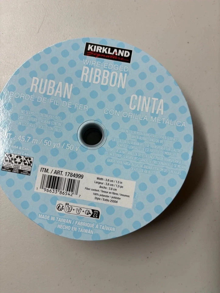 Kirkland Blue/Green Reversible Wire-edged Ribbon 50 yards 1.5" W RARE NEW Sealed - Image 2 of 3