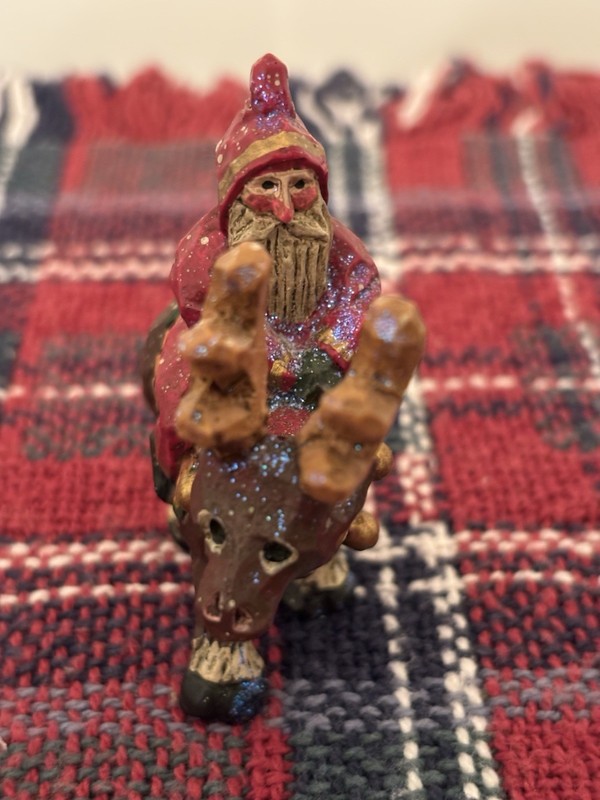 Pam Schifferl Santa Riding Reindeer Figurine Midwest of Cannon Falls