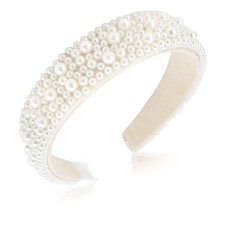 Pearl Headband White Bride Headband Wide Non-Slip Fashion Jeweled Beaded