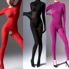 Plus Men 120D Glove Sleeve Bodysuit Jumpsuit Black Soft Tight Elastic Leotard