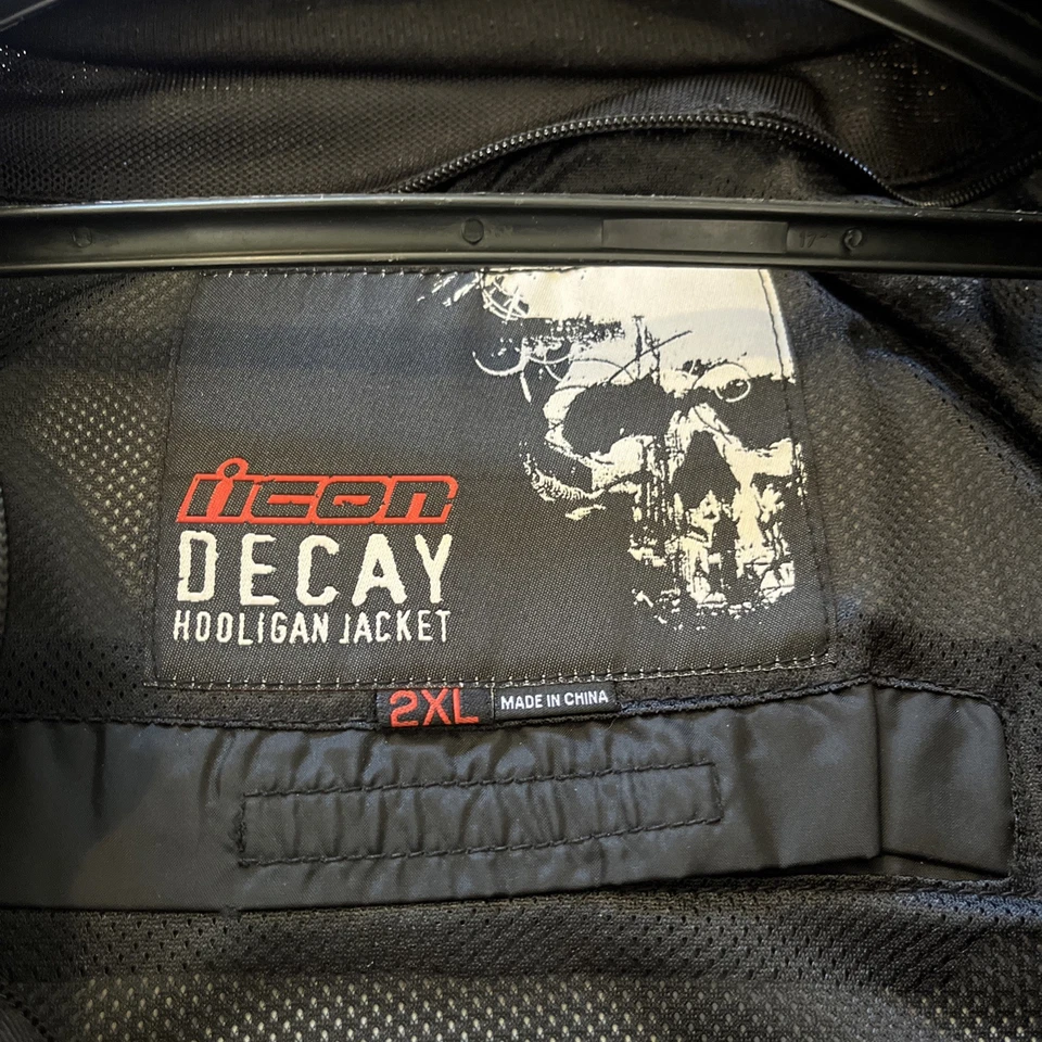 MEN'S ICON DECAY HOOLIGAN PADDED FULL ZIP SKULL MOTORCYCLE JACKET XXL Y2k Grunge - Image 3 of 4