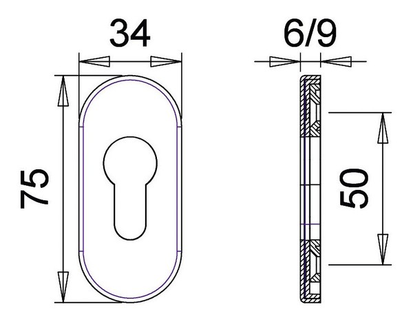 Edi ProfiltüR-Schiebe-SchlüSselrosette, Ares 0811 Innen, Oval Ohne No., Pz, 6...-image
