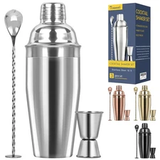 Best 24oz Cocktail Shaker Set Stainless Steel 188 Martini Mixer with Builtin