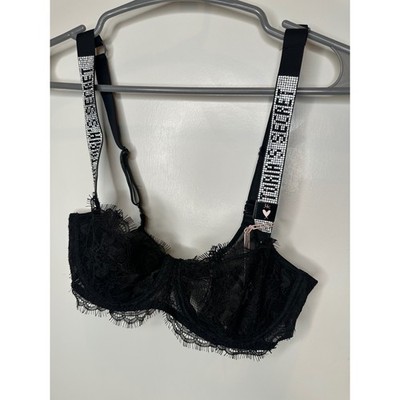 Victoria's Secret Very Sexy Black Lace Unlined Balconette Bra Shine Strap 34C