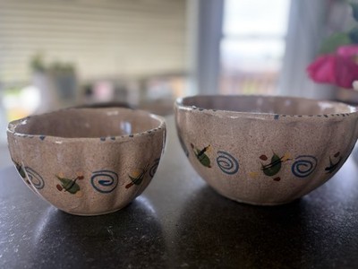 Mexchic Serving Bowls Hand Painted Salsa Chips Dip Combo Brown Blue
