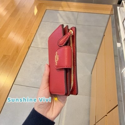 NWT Coach Medium Corner Zip Wallet CBO41 Pebble Leather Gold/True