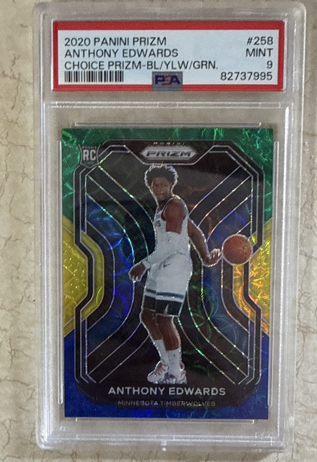2020-21 Panini Prizm - Anthony Edwards #258 Choice Blue Yellow & Green Prizm (RC