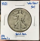 1921 50C Silver Liberty Walking Half Dollar AG Details Graffiti / Damage