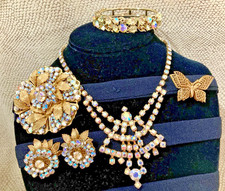 5 Pc Vintage MIRIAM HASKELL Brooch Earrings Set AB Necklace Lisner Bracelet