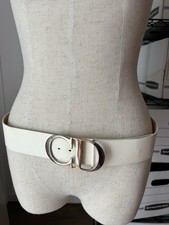 Christian Dior Signature Logo Leather Belt Vintage Silver Buckle White Rare 36’’
