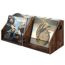 Vinyl Record Storage Double-Compartment 27.6" Record Holder with Metal Mesh F...