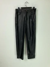 Zara Black Faux Leather Trousers Straight Leg High Waist Zip Fly UK 10