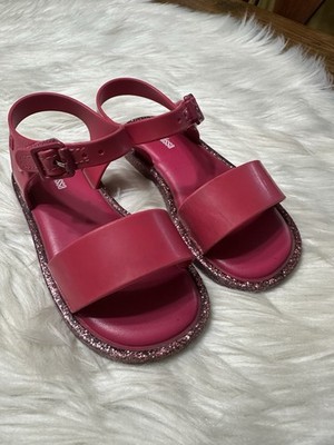 Mini Melissa Mar Sandals Pink Kids Child Size 9 Glitter Around Bottom Comfort