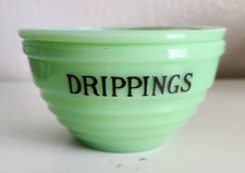 Jeannette Jadeite Horizontal Ribbed Drippings Jar Grease Bowl and Top 2 pc