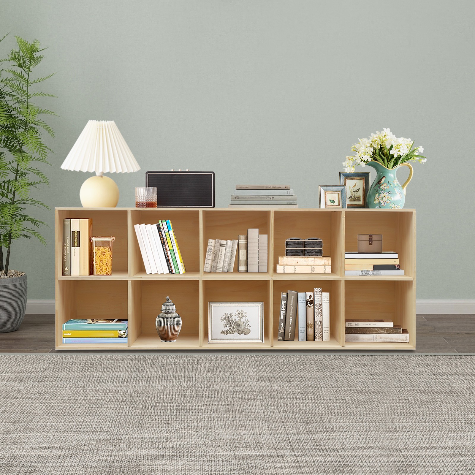 2-Tier/5-Tier Wooden Bookcase, 59in Open Display Bookshelf for Home, Office