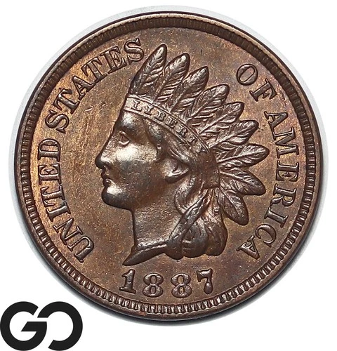 1887 Indian Head Cent Penny, Choice BU++