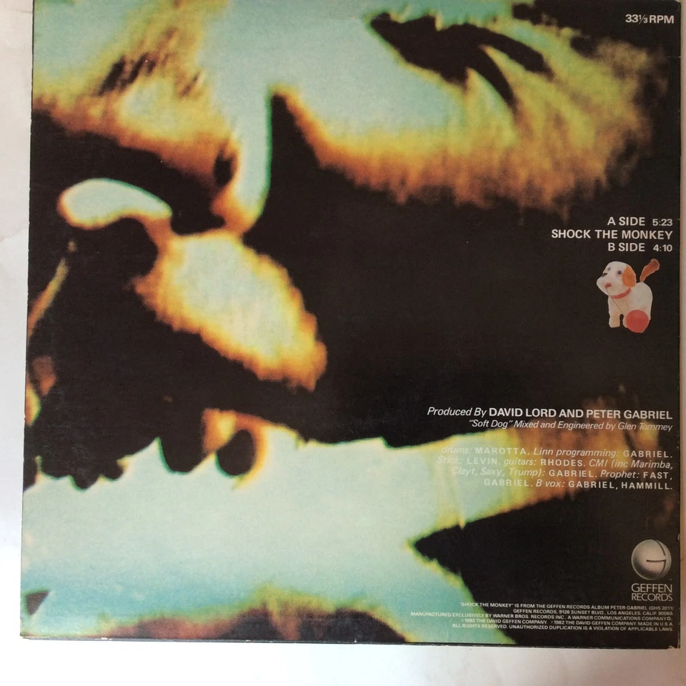 Peter Gabriel – Shock The Monkey - 1982 - Geffen 0-29863 Vinyl 12" Single - Image 3 of 4