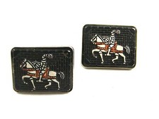 True Vintage Silvertone Knight On Horse Cufflinks Unmarked 110614
