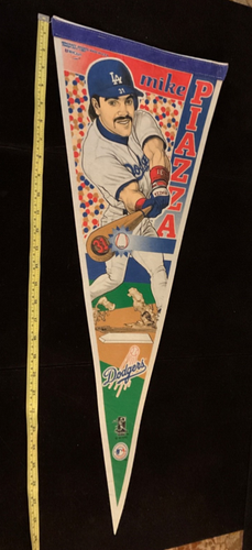 Vintage 90s Mike Piazza Los Angeles LA Dodgers WinCraft Felt Pennant Banner Flag