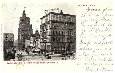 Wisconsin Straße West Von Broadway Milwaukee Free Press Postkarte 1907