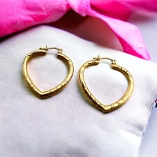 14K Yellow Gold 1.25" Heart Shaped Hoop Earrings SALE SAVE 350 #M386
