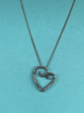 Stunning 925 Sterling Silver Small Heart Cubic Zirconia Pendant  Necklace 16  