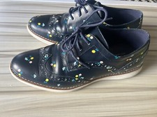 COLE HAAN Original Grand OS Wingtip Oxford Floral Print In Navy Women  s Size 6