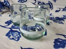 Set Of 3 Maako Wine Glass White Band Thick Handblown Glass Beautiful 78 MSRP