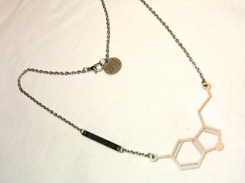 ...OPEN ART 7...SEROTONIN Silver Tone Molecular Pendant Necklace...