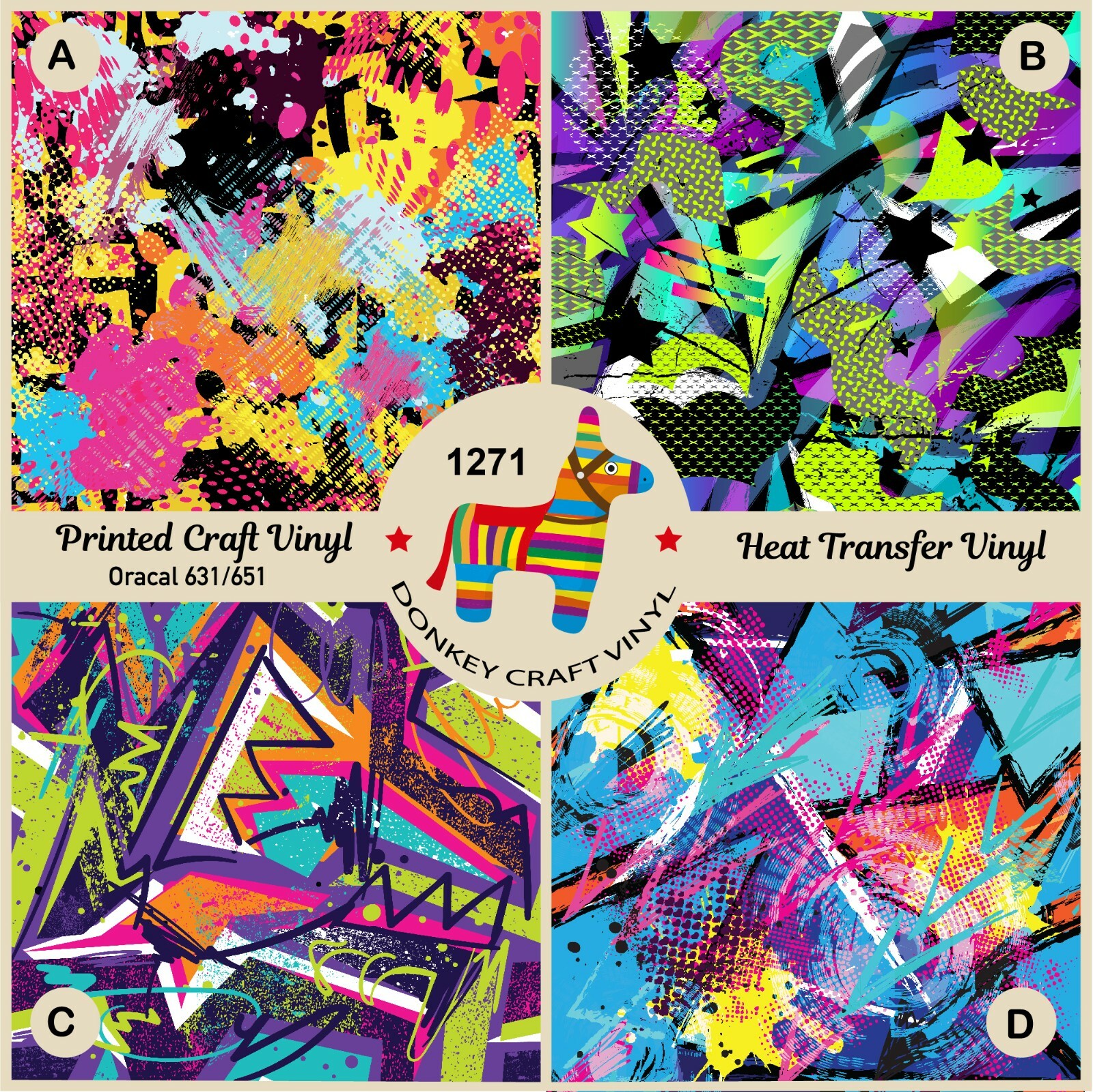 Abstract Graffiti Pattern Printed HTV Iron on Vinyl, Oracal 651 Craft Vinyl  1271 | eBay