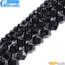 Natural Black Onyx Agate Gemstone Faceted Polygonal Beads for Jewelry Making 15"