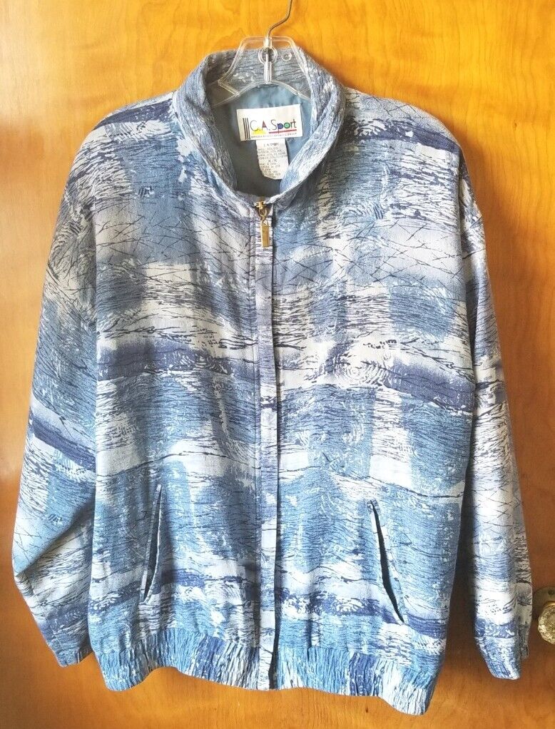 Vintage C.A. Sport Women's 100% Blue Silk Jacket Zip Up Size Vintage C.A. Sport Women's 100% Blue Silk Jacket Zip Up Size
