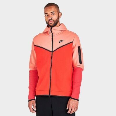 Nike Hoodie Habanero Red Clay Black Sportswear Tech Fleece Zip