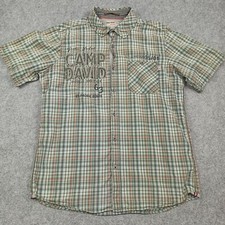Camp David Men Shirt Size M Green Button-Up Cotton Woven Embroidered USA Pacific