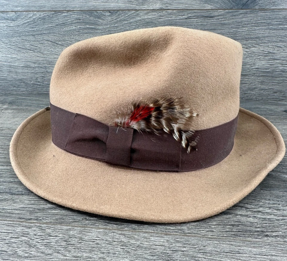 Sombrero Fedora Vintage Botánica 500 Lana - Talla Grande - Camel - Plumado Foto 2 de 4