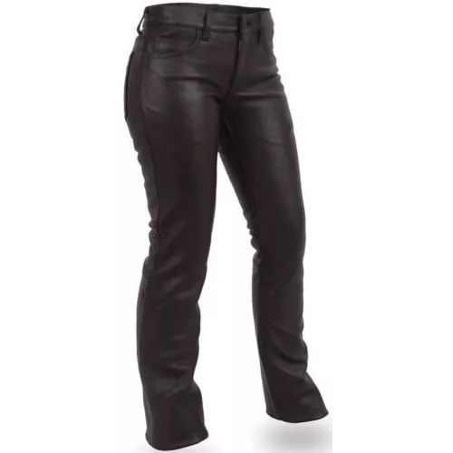 NEW WOMENS LEATHER MOTORCYCLE BIKER 5 POCKET PANTS/JEANS SIZE 14