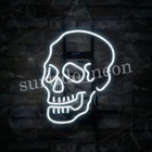 Head Skull Bone Shape Neon Light Sign White Glass Artwork Custom Decor 17"x14"