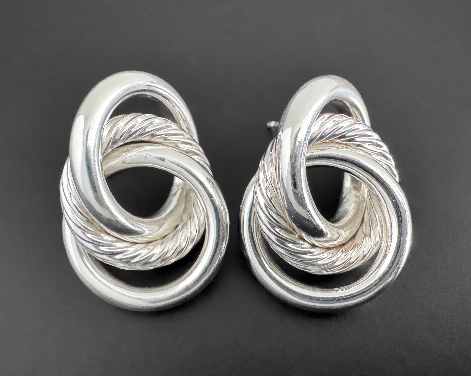 Sterling Silver Triple Interlocking Ring Twist Ca… - image 1