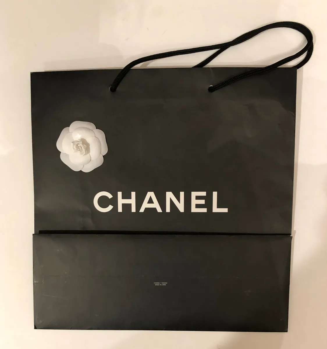 CHANEL Black Shopping Paper Bag Camellia Flower Gift Bag