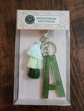 NEW "A" Monogram Keychain - Green Tassels By Modern Expressions NIP