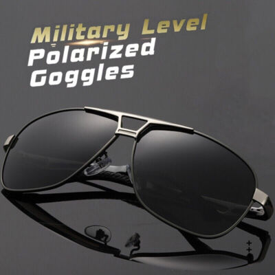 Mens Polarized Sunglasses Classic Black Pilot Style Sun Glasses - Main Image