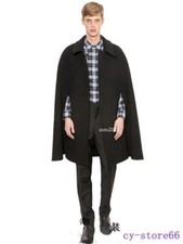 Wool Blend Black Cape Mens Shawl Coat Lapel Sleeve Cloak Parka Show Coats S-3XL